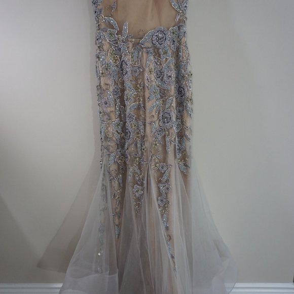 Terani Couture One Shoulder Silver and Cream Dress - Picture 6 of 11